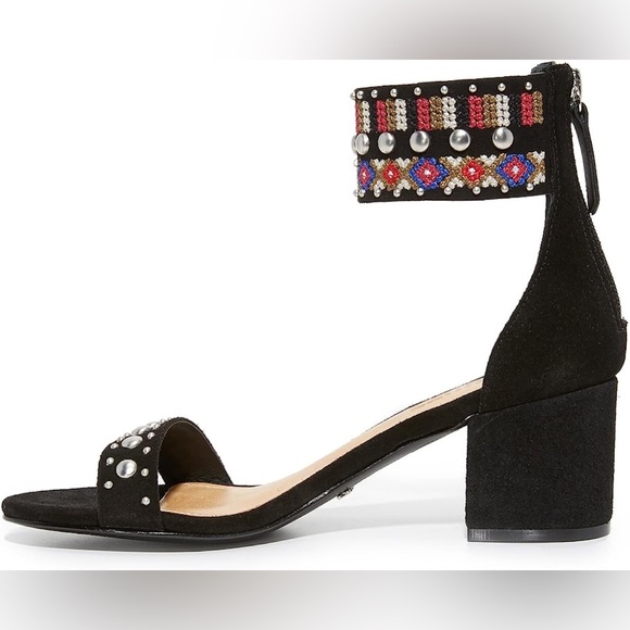 New Schutz Naharis Black Leather Embellished Dress Sandal with Block Heel Size 6 - Picture 3 of 5